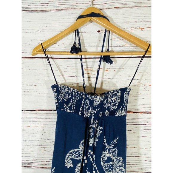 American Eagle Juniors Halter Dress Sz Small Cotton Blue Paisley Handkerchief - Picture 9 of 11